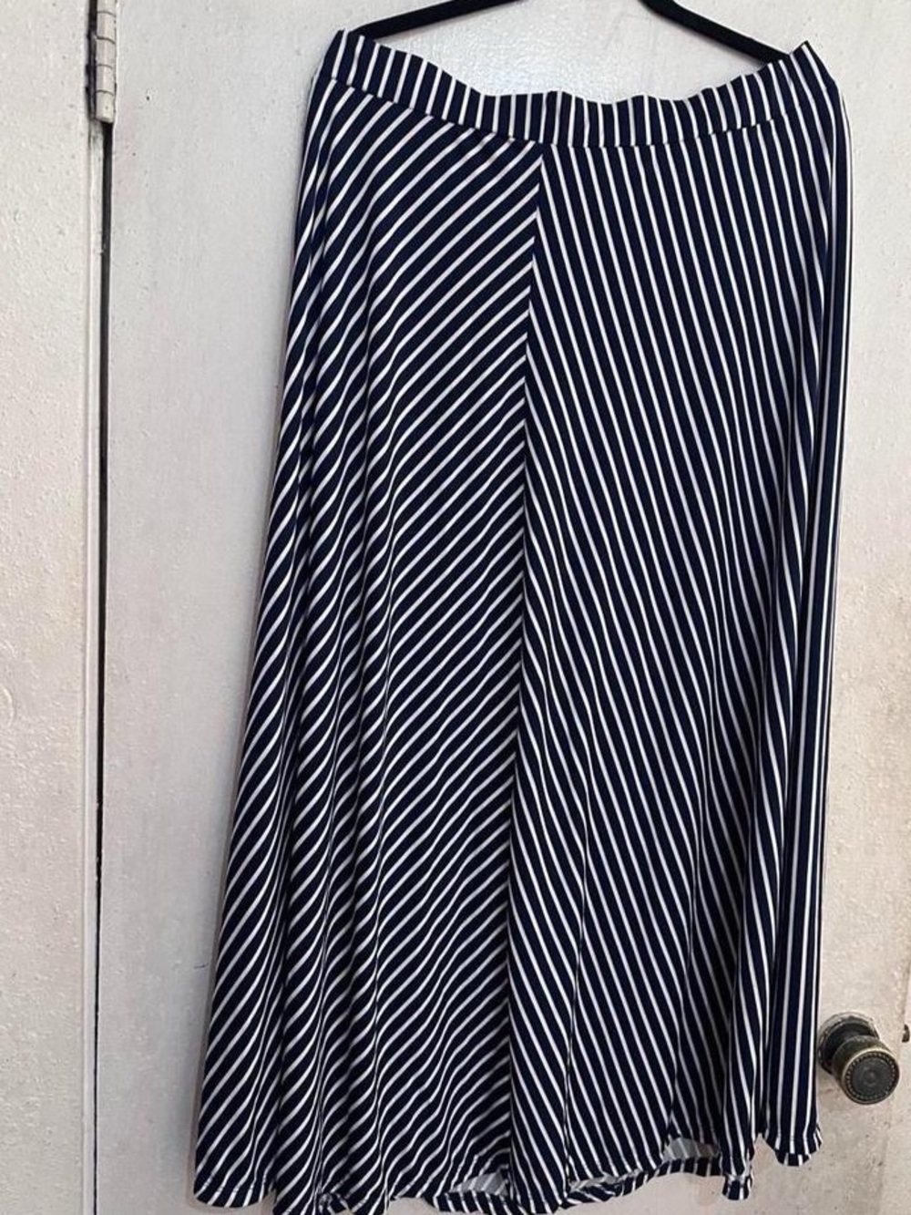 Robert Louis Navy and White Diagonal Stripe Maxi Skirt